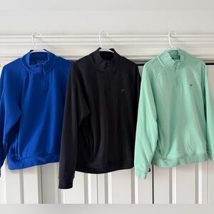 Fabletics Performance Quarter-Zip Jackets — Royal Blue, Black, Mint - Lot of 3